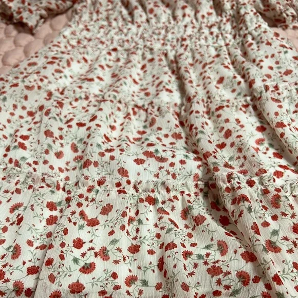 trixxi white ruffle tiered floral puff sleeve dress - Picture 3 of 8